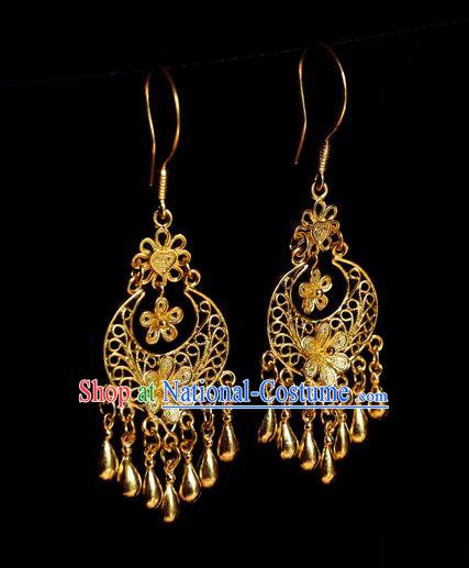 Chinese Traditional Earrings Accessories Ancient Empress Golden Flowers Ear Jewelry