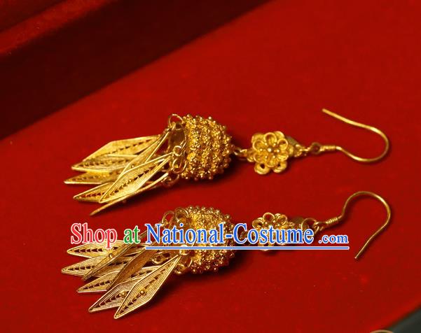 Chinese Ancient Empress Golden Ear Jewelry Traditional Ming Dynasty Earrings Accessories