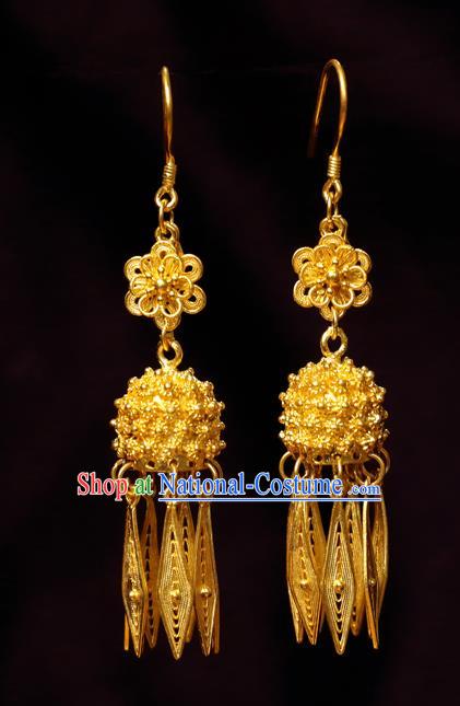 Chinese Ancient Empress Golden Ear Jewelry Traditional Ming Dynasty Earrings Accessories