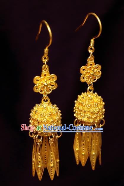 Chinese Ancient Empress Golden Ear Jewelry Traditional Ming Dynasty Earrings Accessories