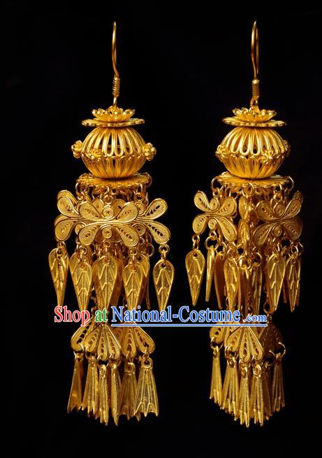 Chinese Ancient Empress Golden Lantern Ear Jewelry Traditional Ming Dynasty Court Earrings Accessories