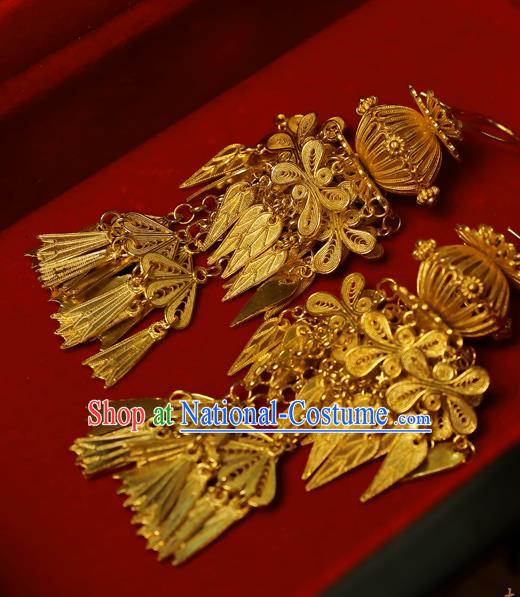 Chinese Ancient Empress Golden Lantern Ear Jewelry Traditional Ming Dynasty Court Earrings Accessories