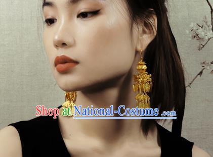 Chinese Ancient Empress Golden Lantern Ear Jewelry Traditional Ming Dynasty Court Earrings Accessories