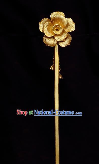 China Ancient Empress Golden Peony Hair Stick Traditional Hair Accessories Handmade Qing Dynasty Court Hairpin