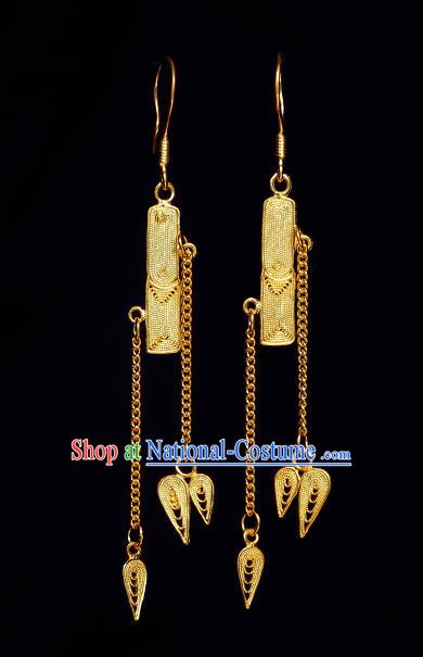 Chinese National Golden Ear Accessories Traditional Cheongsam Long Tassel Earrings Jewelry