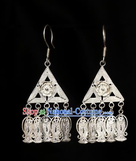 Chinese Traditional Cheongsam Earrings Jewelry National Silver Fishes Tassel Ear Accessories