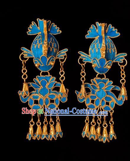 Chinese National Tassel Ear Accessories Traditional Cheongsam Cloisonne Fish Earrings Jewelry