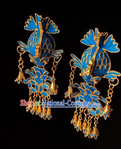 Chinese National Tassel Ear Accessories Traditional Cheongsam Cloisonne Fish Earrings Jewelry