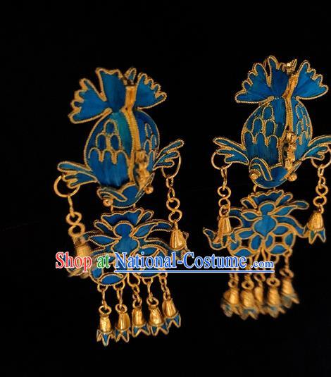 Chinese National Tassel Ear Accessories Traditional Cheongsam Cloisonne Fish Earrings Jewelry