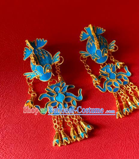 Chinese National Tassel Ear Accessories Traditional Cheongsam Cloisonne Fish Earrings Jewelry