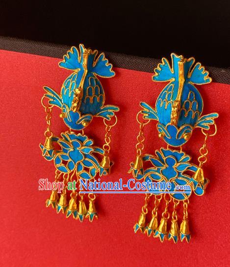 Chinese National Tassel Ear Accessories Traditional Cheongsam Cloisonne Fish Earrings Jewelry