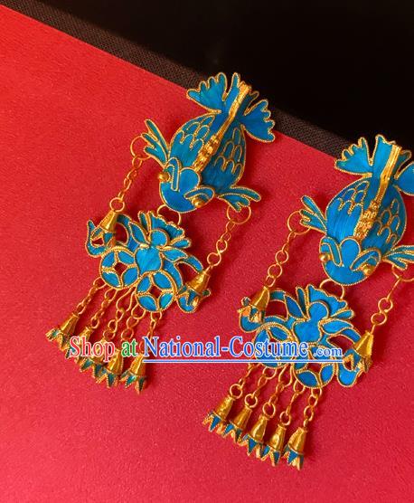 Chinese National Tassel Ear Accessories Traditional Cheongsam Cloisonne Fish Earrings Jewelry