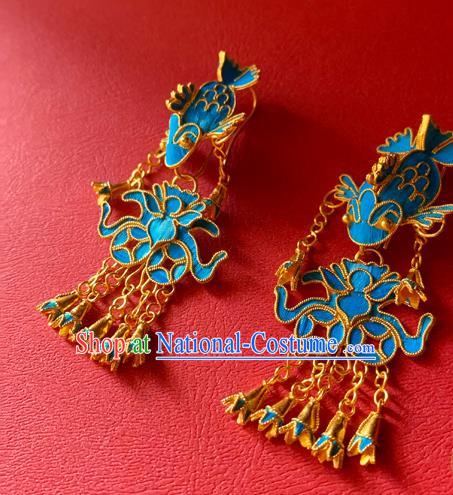 Chinese National Tassel Ear Accessories Traditional Cheongsam Cloisonne Fish Earrings Jewelry