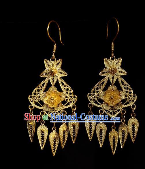 Chinese Traditional Wedding Golden Plum Blossom Earrings Accessories Ancient Bride Ear Jewelry