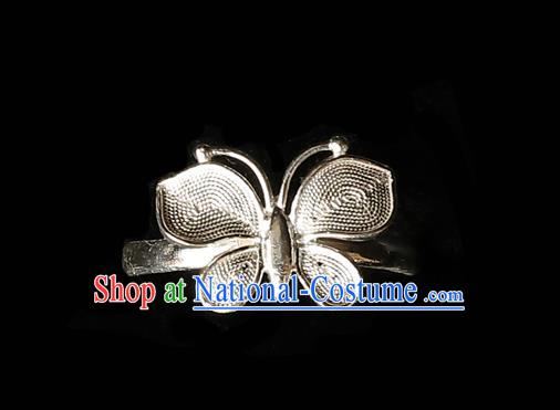 Handmade Chinese Silver Butterfly Ring Accessories Traditional Cheongsam Circlet Jewelry