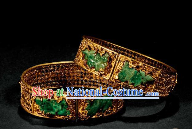 Handmade Chinese Qing Dynasty Jadeite Bracelet Accessories Traditional Ancient Empress Golden Bangle Jewelry