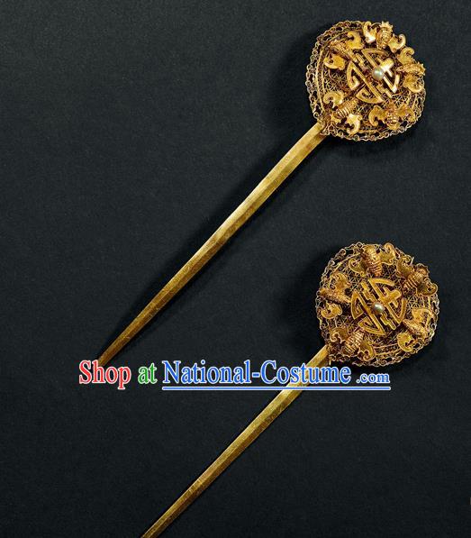 China Traditional Handmade Filigree Bat Hairpin Ancient Queen Hair Accessories Qing Dynasty Empress Hair Stick