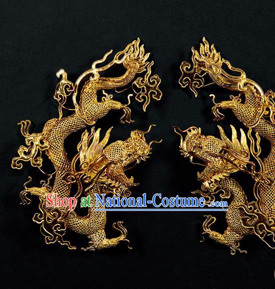 China Handmade Filigree Dragon Hairpin Traditional Qing Dynasty Empress Hair Stick Ancient Queen Hair Accessories