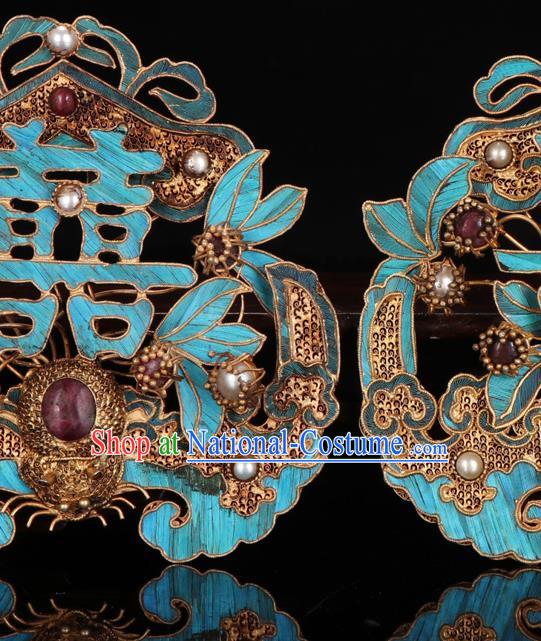 China Ancient Qing Dynasty Empress Hairpin Traditional Handmade Wedding Gems Hair Crown