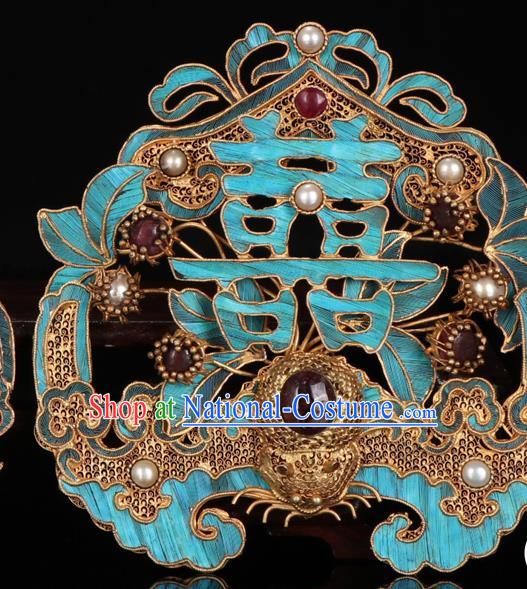 China Ancient Qing Dynasty Empress Hairpin Traditional Handmade Wedding Gems Hair Crown