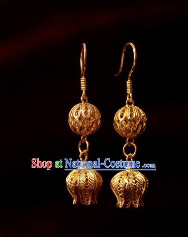 Chinese Traditional Cheongsam Golden Earrings Jewelry National Wedding Ear Accessories