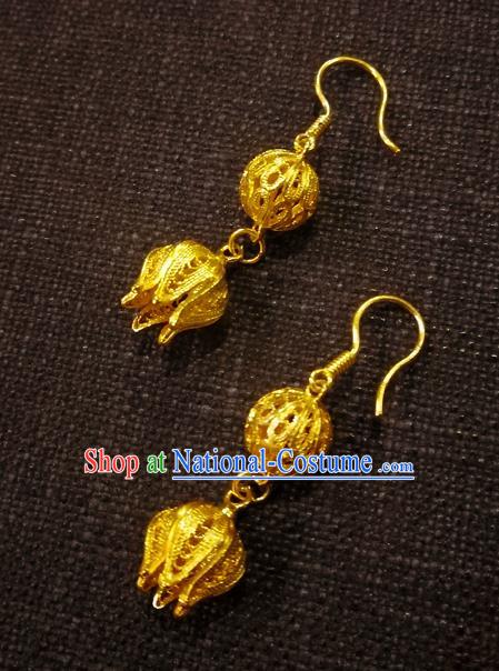 Chinese Traditional Cheongsam Golden Earrings Jewelry National Wedding Ear Accessories