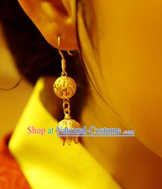 Chinese Traditional Cheongsam Golden Earrings Jewelry National Wedding Ear Accessories