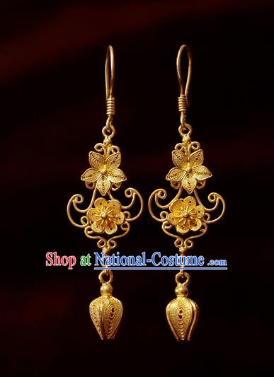 Chinese National Wedding Golden Pulm Blossom Ear Accessories Traditional Cheongsam Earrings Jewelry