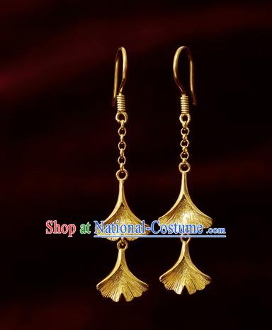 Chinese National Wedding Jewelry Golden Ginkgo Ear Accessories Traditional Cheongsam Earrings