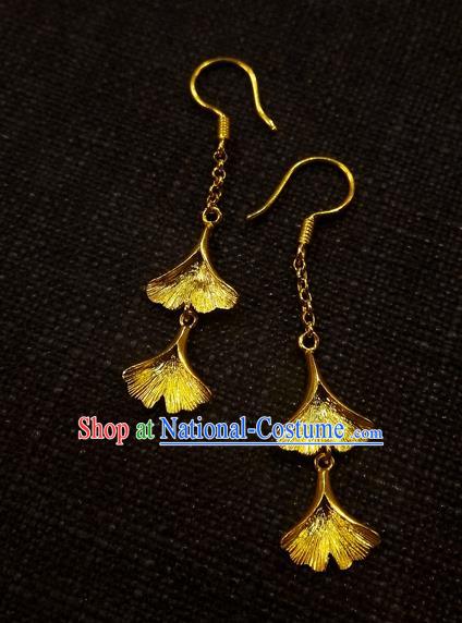 Chinese National Wedding Jewelry Golden Ginkgo Ear Accessories Traditional Cheongsam Earrings