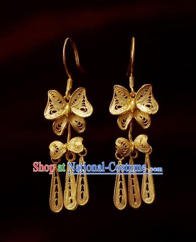 Chinese Traditional Cheongsam Earrings National Wedding Jewelry Golden Butterfly Ear Accessories