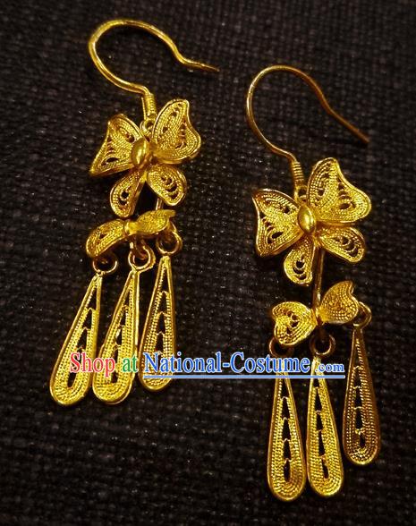 Chinese Traditional Cheongsam Earrings National Wedding Jewelry Golden Butterfly Ear Accessories