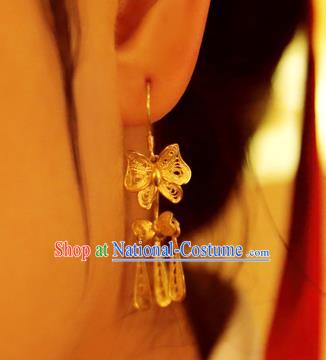 Chinese Traditional Cheongsam Earrings National Wedding Jewelry Golden Butterfly Ear Accessories