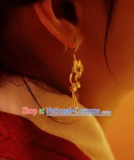 Chinese Traditional Cheongsam Earrings National Wedding Jewelry Golden Butterfly Ear Accessories