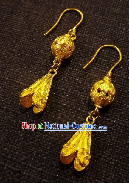 Chinese Wedding Golden Ear Accessories Traditional Cheongsam Earrings National Jewelry