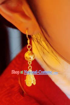 Chinese Wedding Golden Ear Accessories Traditional Cheongsam Earrings National Jewelry