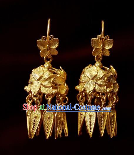 Chinese Qing Dynasty Imperial Consort Ear Accessories National Wedding Jewelry Traditional Cheongsam Golden Earrings