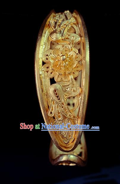 Handmade Chinese Silver Bracelet Accessories Traditional Wedding Golden Bangle Jewelry