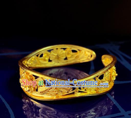 Handmade Chinese Silver Bracelet Accessories Traditional Wedding Golden Bangle Jewelry