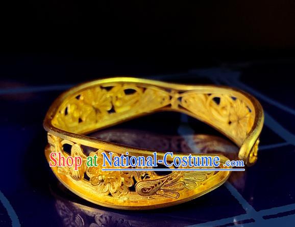 Handmade Chinese Silver Bracelet Accessories Traditional Wedding Golden Bangle Jewelry