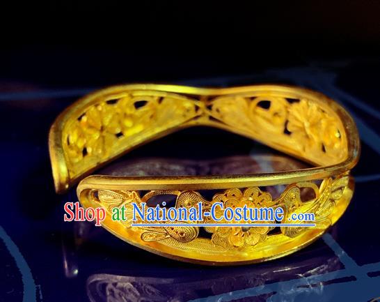 Handmade Chinese Silver Bracelet Accessories Traditional Wedding Golden Bangle Jewelry