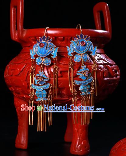 Chinese Ancient Qing Dynasty Imperial Consort Tourmaline Ear Accessories National Blueing Earrings Jewelry