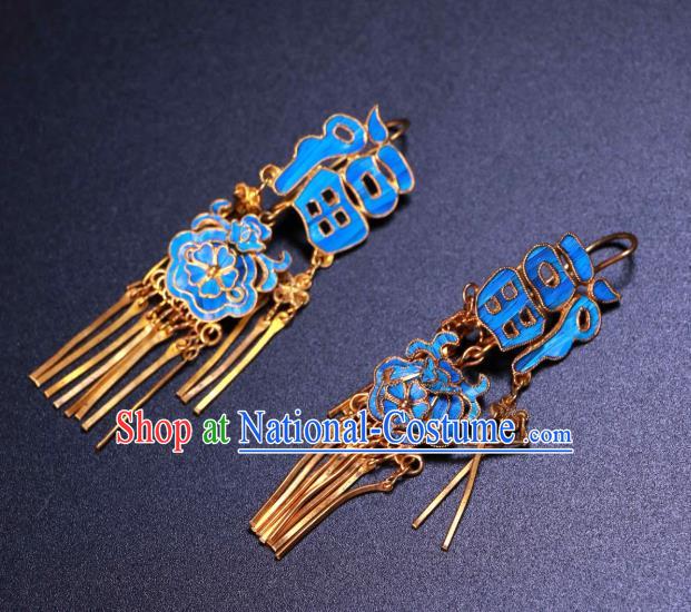 Chinese Classical Cloisonne Earrings Jewelry Ancient Qing Dynasty Court Woman Ear Accessories