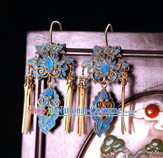 Chinese Ancient Qing Dynasty Empress Ear Accessories Classical Cloisonne Butterfly Earrings Jewelry