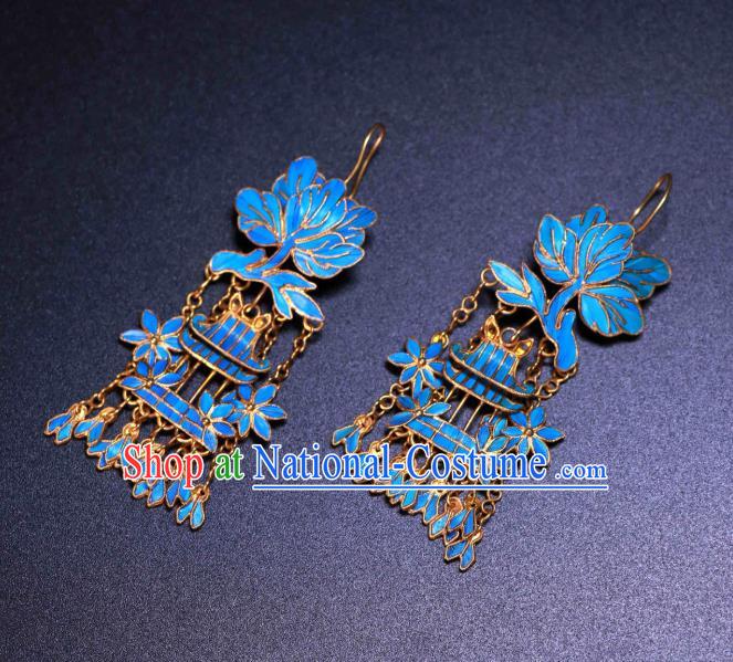 Chinese Wedding Jewelry Ancient Qing Dynasty Empress Ear Accessories Classical Blueing Earrings