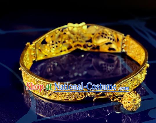 Handmade Chinese Traditional Wedding Golden Lotus Bangle Jewelry Silver Bracelet Accessories