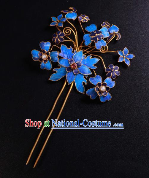 China Ancient Qing Dynasty Imperial Empress Cloisonne Hairpin Handmade Gems Hair Stick