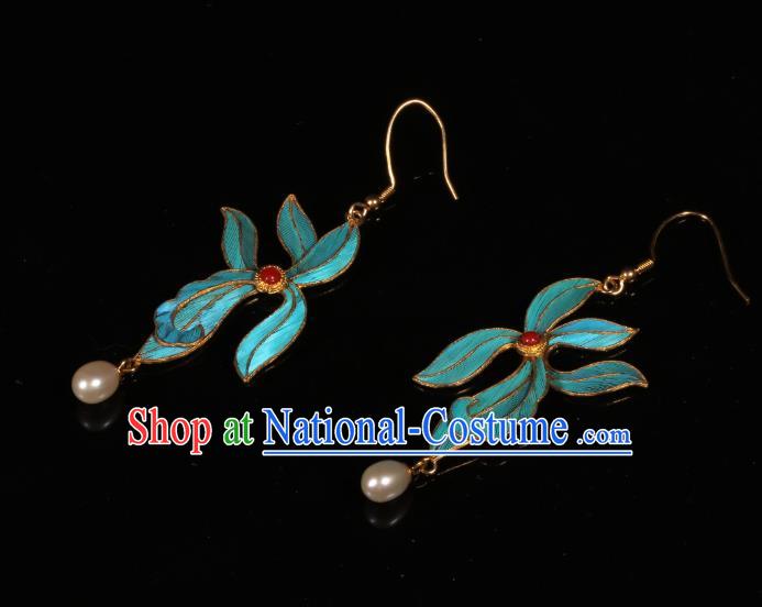 Chinese Classical Orchids Earrings Wedding Jewelry Ancient Qing Dynasty Imperial Consort Pearl Ear Accessories