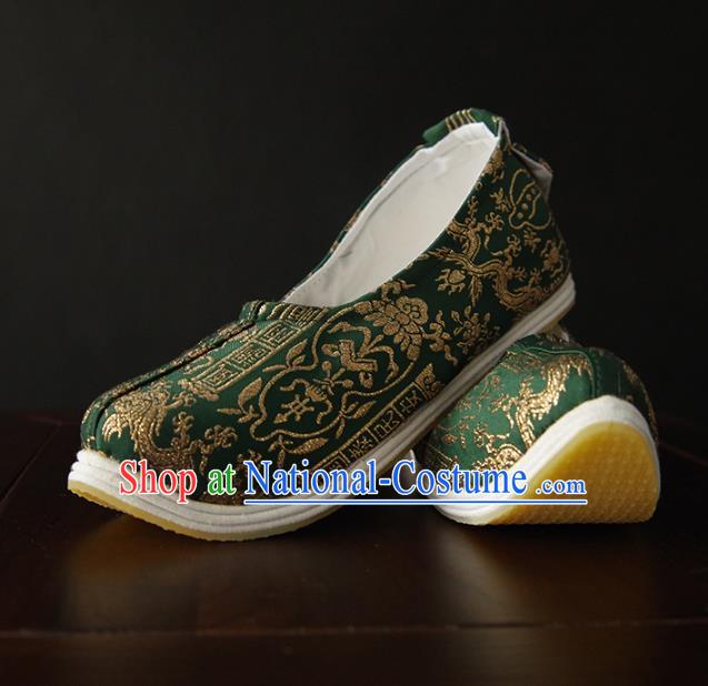 Handmade Chinese Ancient Song Dynasty Princess Shoes Traditional Green Silk Hanfu Shoes Wedding Shoes