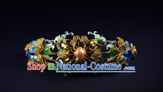 China Ming Dynasty Blueing Butterfly Hair Crown Ancient Empress Hair Stick Traditional Hair Jewelry